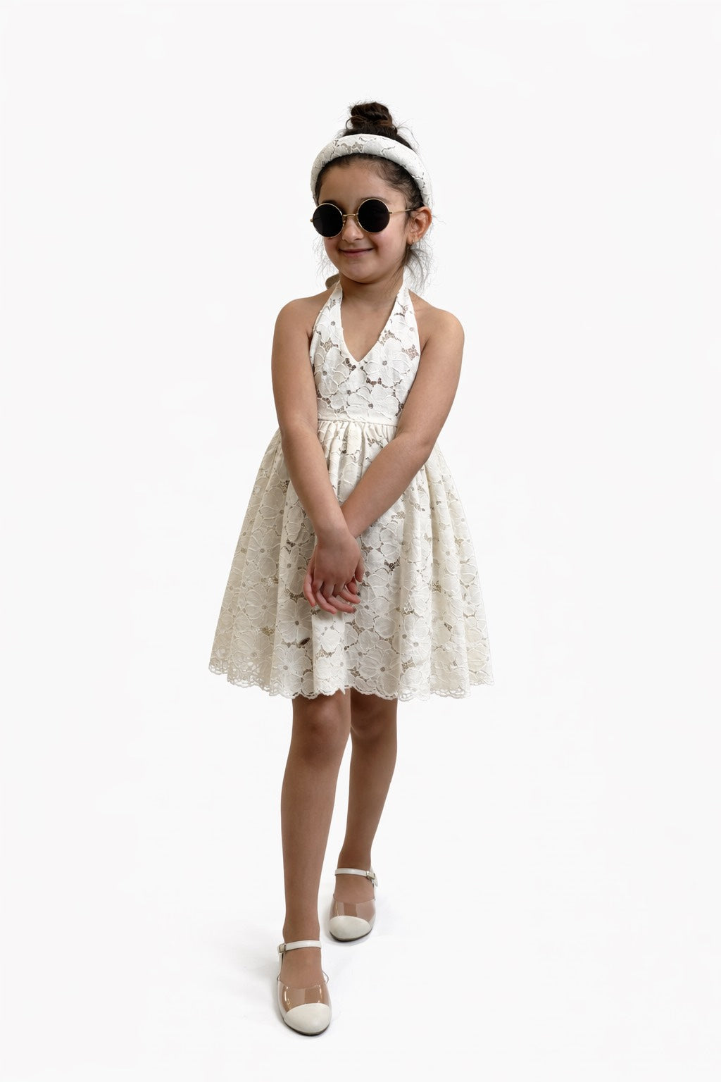 Ivory Lace Halter Dress for Girls