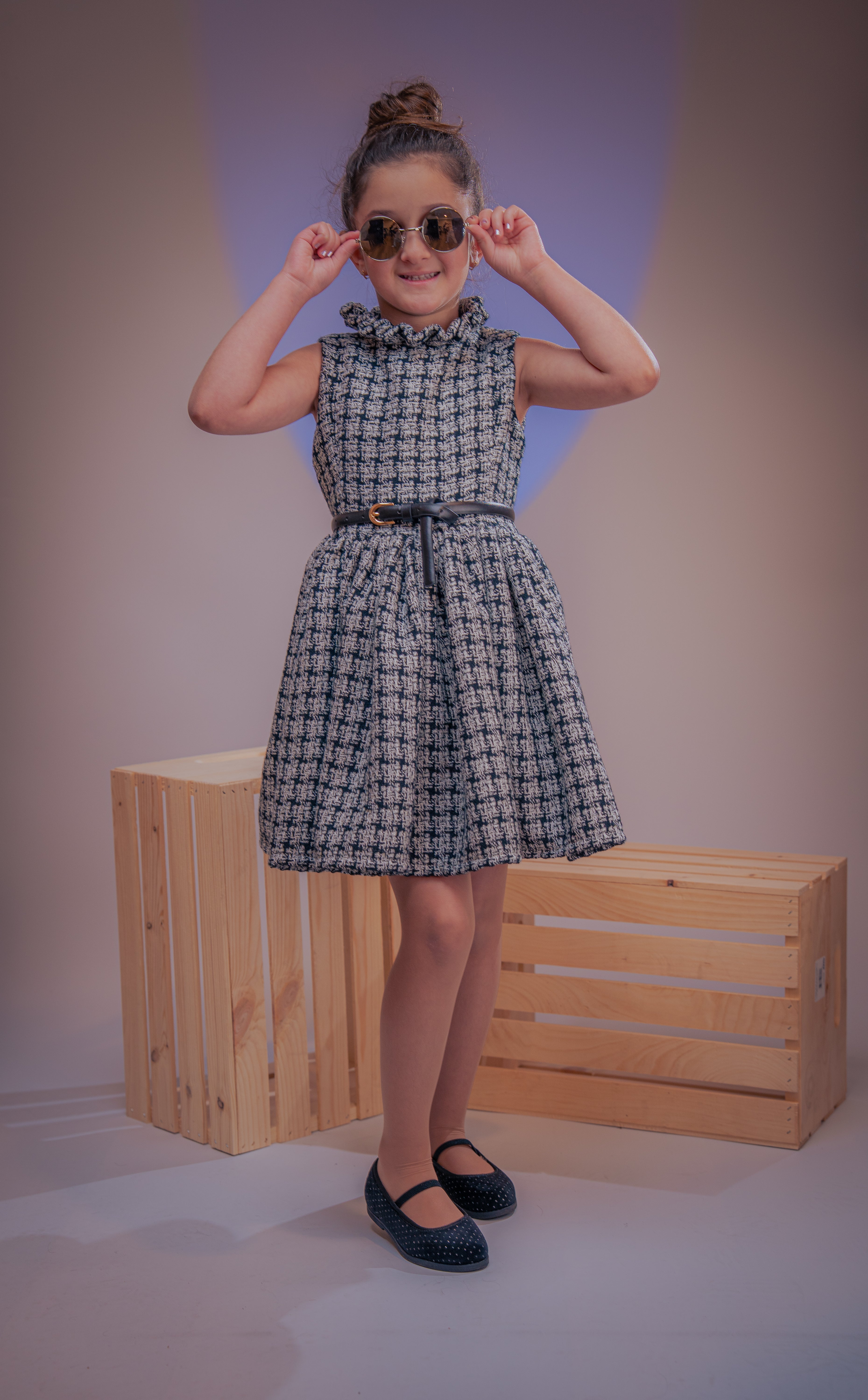 Winter tweed dress in black & white checks.