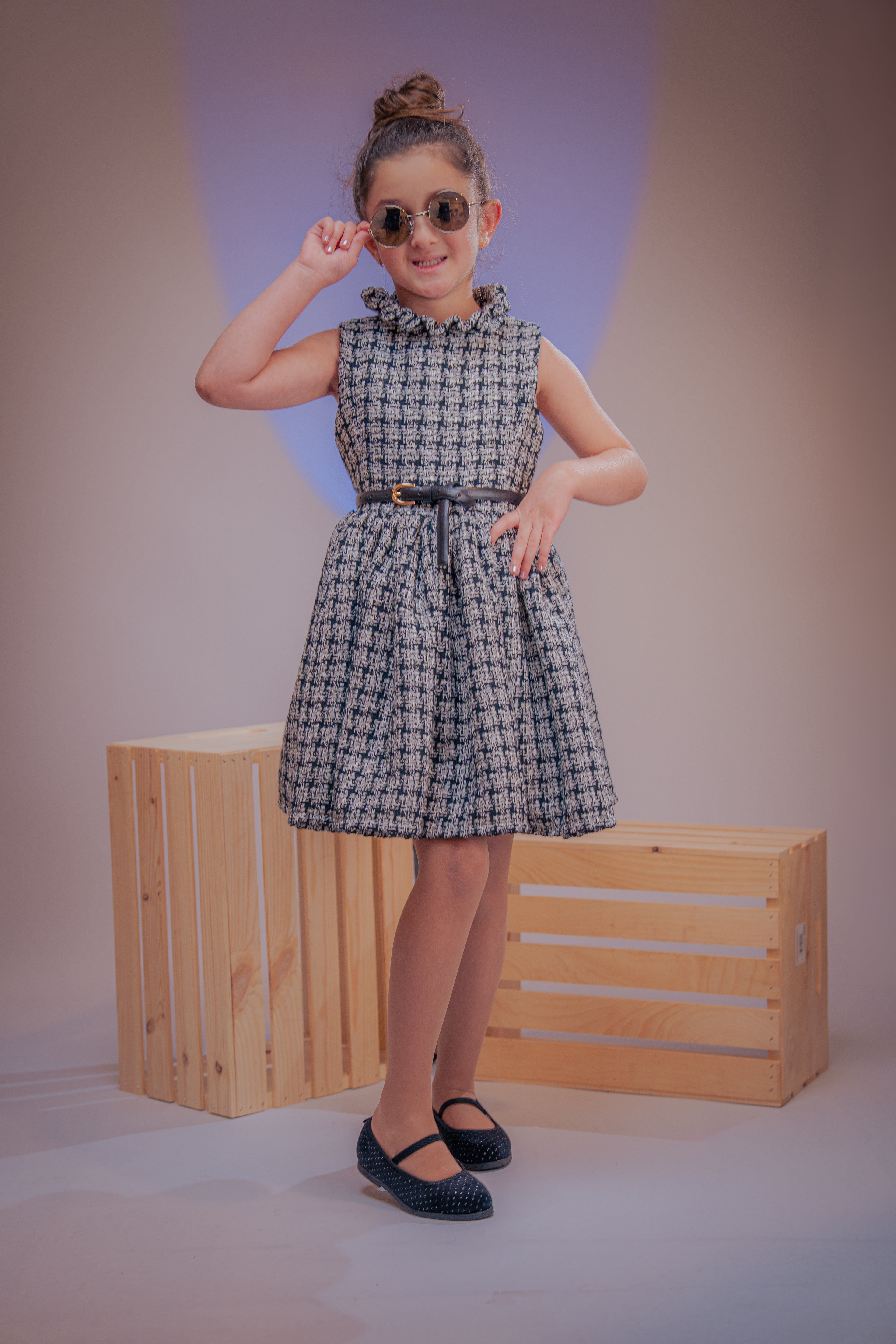 Winter tweed dress in black & white checks.